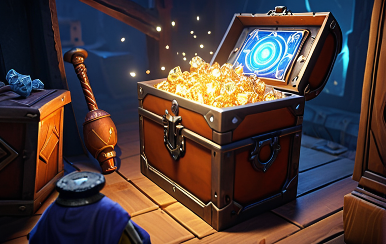 **
A player character excitedly opening a loot box, surrounded by common items. In the background, a faint glow hints at a legendary item just out of reach. The overall feeling is one of anticipation mixed with a touch of frustration. Focus on the psychological aspect of "variable rewards" and the allure of rare items.
**