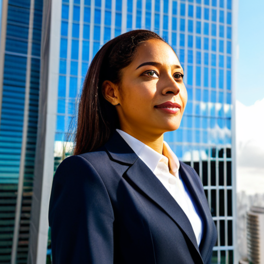 **

A professional businesswoman in a tailored business suit, standing confidently in front of a modern skyscraper in São Paulo, Brazil. The scene is bathed in warm sunlight. She is fully clothed, wearing appropriate attire. Safe for work, perfect anatomy, natural proportions, professional photography, high quality, modest, family-friendly.

**