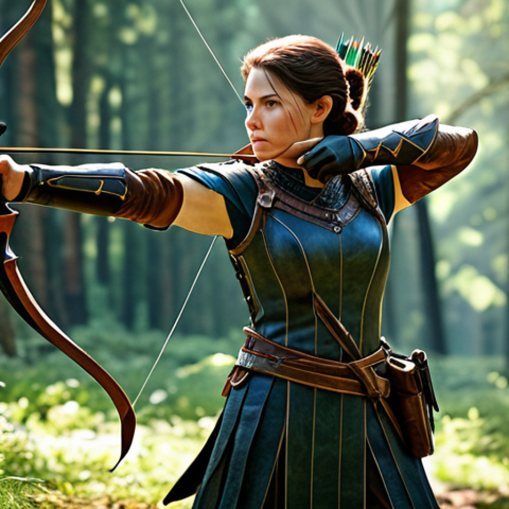 리니지 원거리 직업 장단점 - Archer in Action**

"A female archer, fully clothed in practical leather armor, aiming her bow in a ...