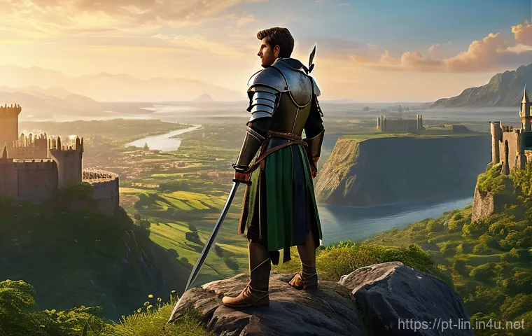 리니지 초보자용 공략법 - **Prompt:** A young, determined Human Warrior, clad in basic yet sturdy leather armor and armed with...