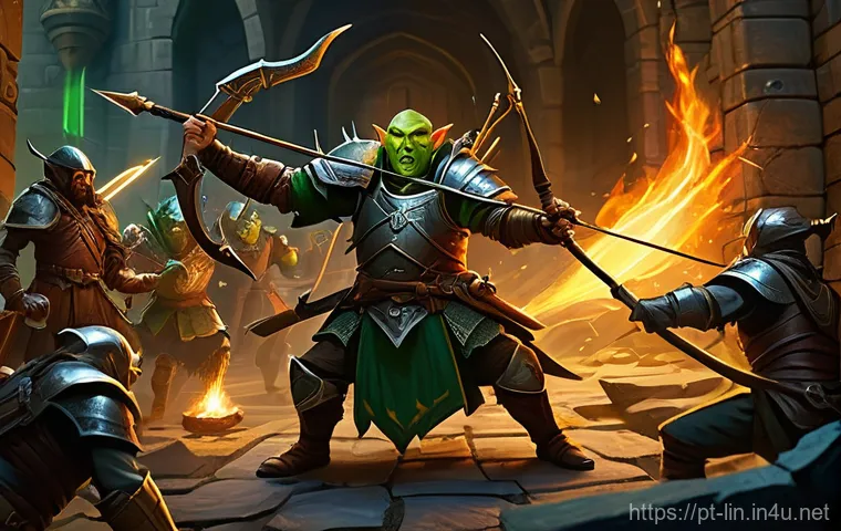 리니지 초보자용 공략법 - **Prompt:** A young, determined Human Warrior, clad in basic yet sturdy leather armor and armed with...