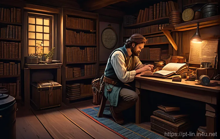 리니지 인챈트 스크롤 사용법 - A scene depicting the contrasting allure of two types of enchantment scrolls. On one side, a stack o...