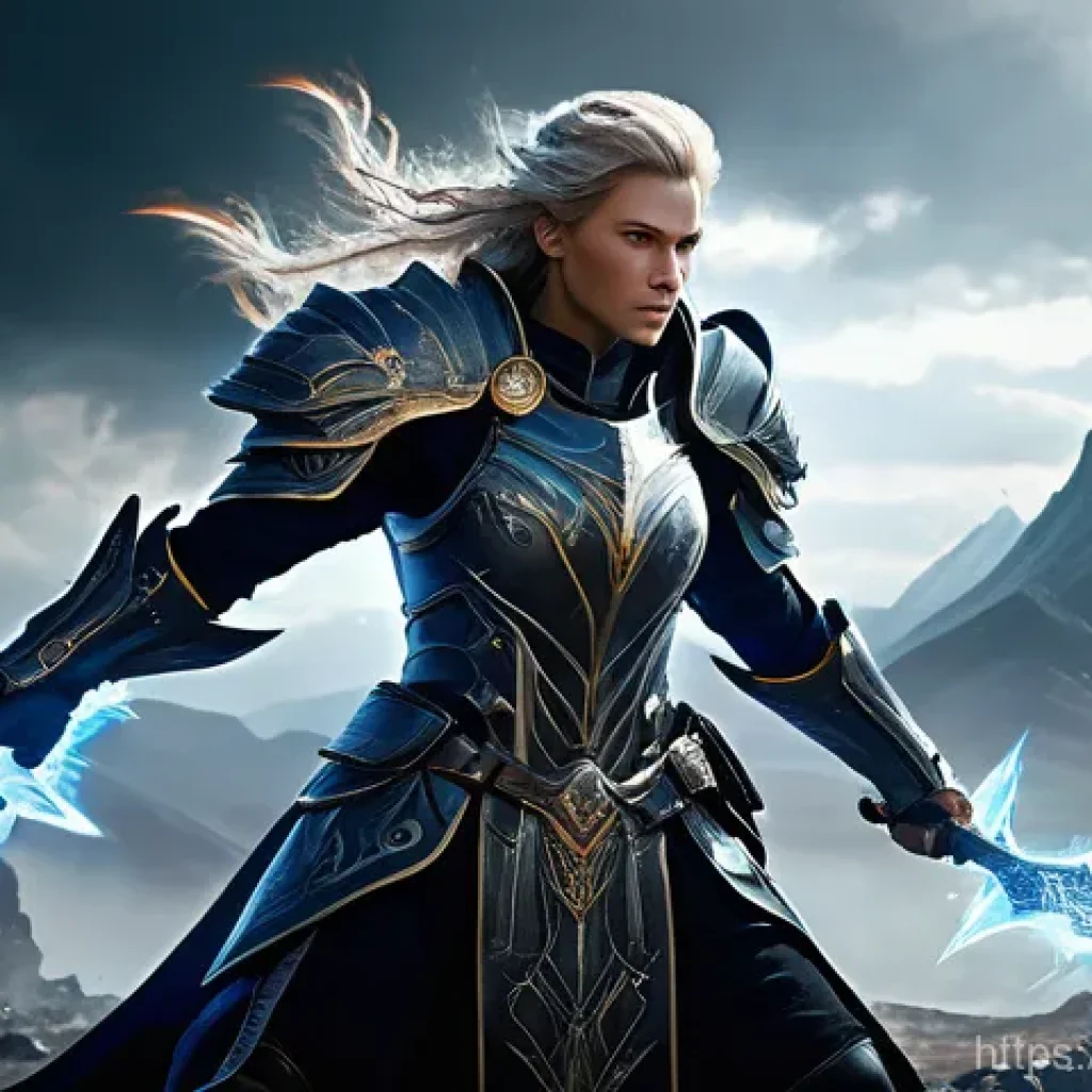 리니지 신규 클래스 소식 - A dynamic, epic full-body action shot of a powerful new class character, gender-neutral, on a fantas...