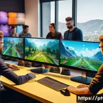 리니지 팬 사이트 추천 - A vibrant online gaming community forum scene, showing diverse players interacting on computers and ...