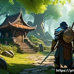 리니지 신규 유저 리워드 - A dynamic fantasy game scene showing a new player character in detailed beginner armor with subtle g...