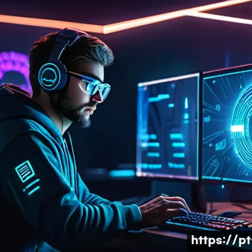 리니지 자동 플레이 위험성 - A detailed digital artwork depicting a gamer cautiously protecting their online Lineage account, sur...