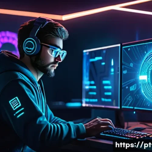 리니지 자동 플레이 위험성 - A detailed digital artwork depicting a gamer cautiously protecting their online Lineage account, sur...