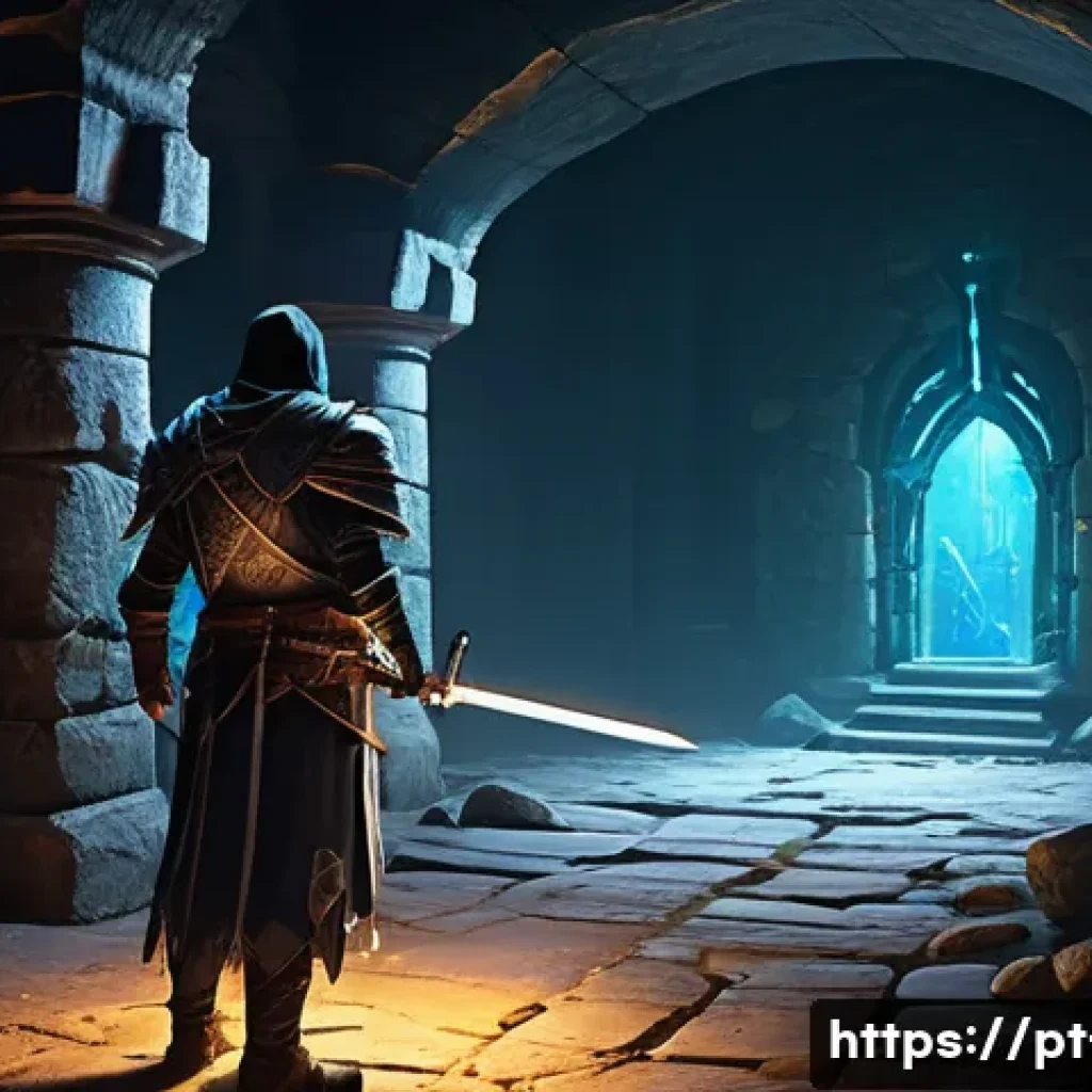 리니지 변신 아이템 모으는 법 - A fantasy MMORPG scene showing an adventurer wearing light armor and carrying a sword, standing insi...