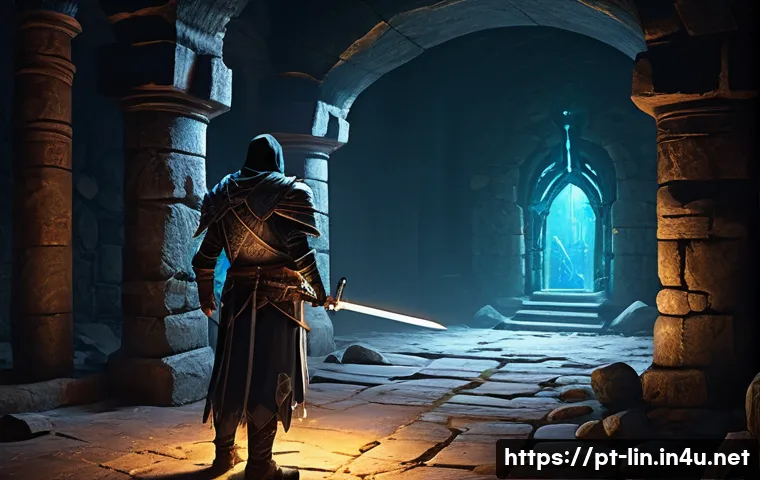 리니지 변신 아이템 모으는 법 - A fantasy MMORPG scene showing an adventurer wearing light armor and carrying a sword, standing insi...