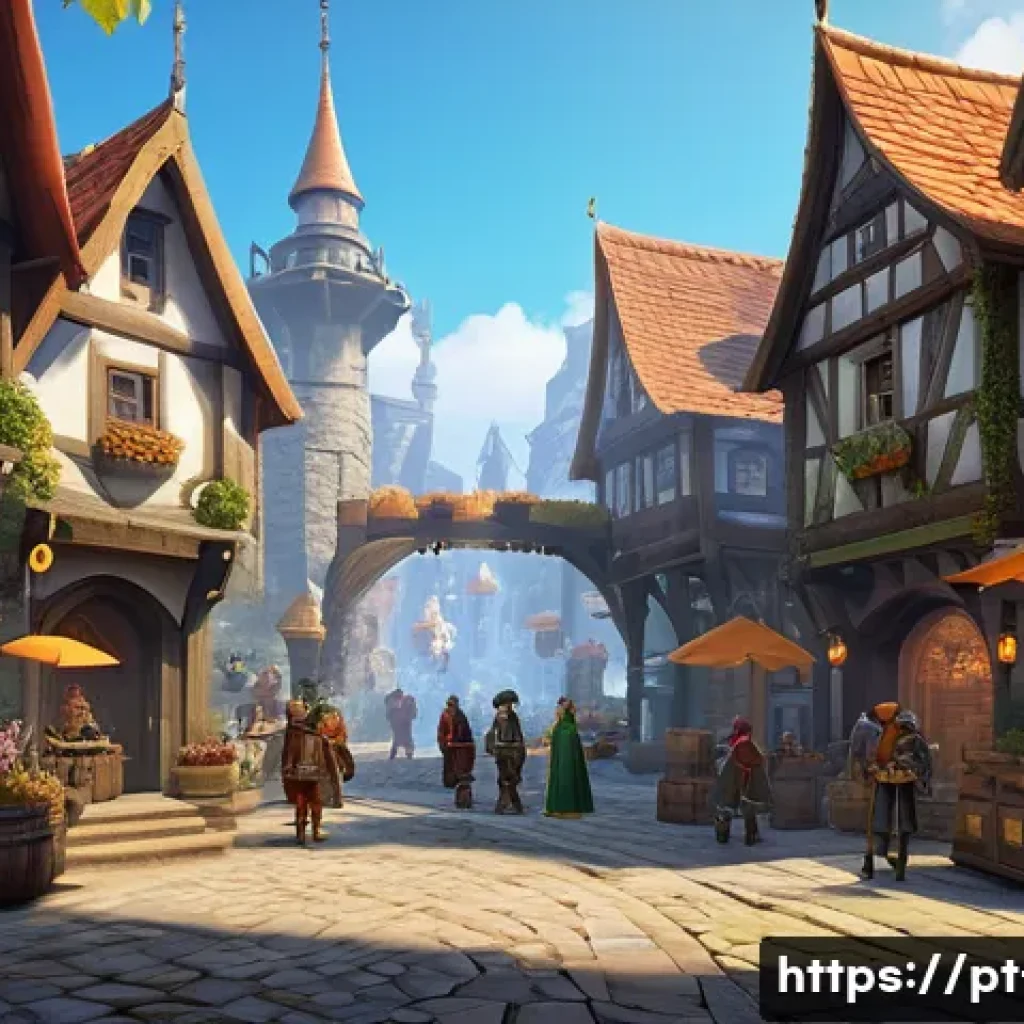 리니지 서버 트렌드와 인기 - A vibrant and detailed fantasy MMORPG server hub scene showcasing advanced customization features: d...