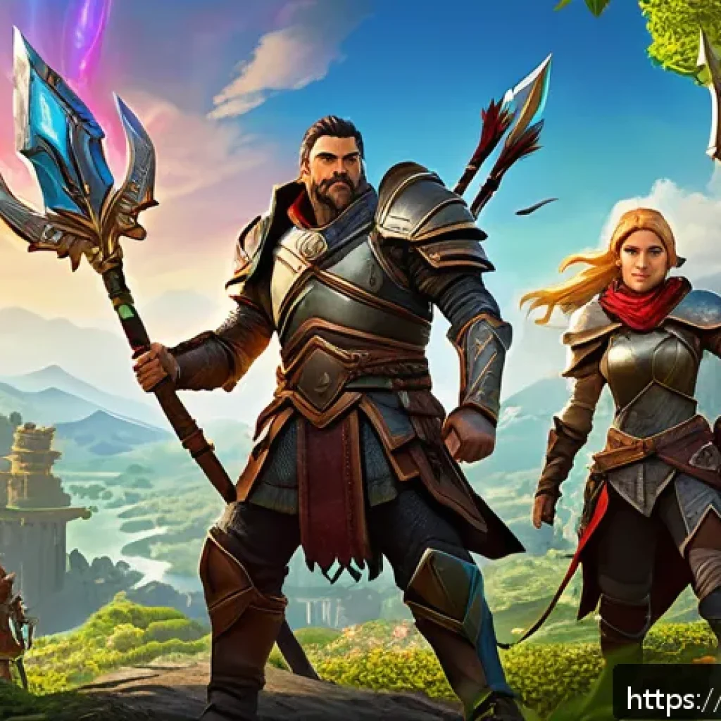 리니지 무료 다이아 주는 팁 - A detailed fantasy game scene showing a group of diverse adventurers completing daily quests in a vi...