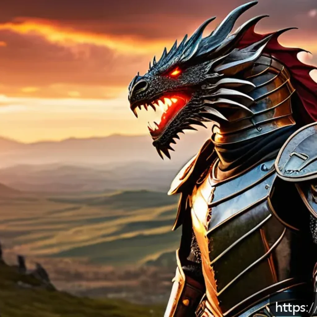 리니지 희귀템 장단점 - A heroic fantasy warrior clad in rare, intricately detailed armor with glowing elemental fire resist...