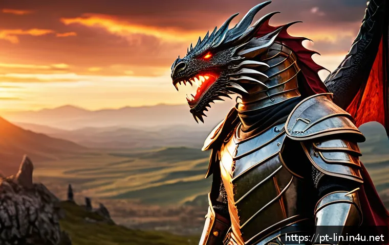 리니지 희귀템 장단점 - A heroic fantasy warrior clad in rare, intricately detailed armor with glowing elemental fire resist...