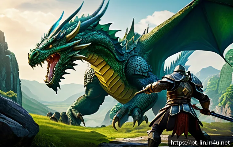 리니지 최고 레벨 달성법 - A dynamic fantasy RPG battle scene set in a vibrant Dragon Valley map, showcasing a skilled warrior ...