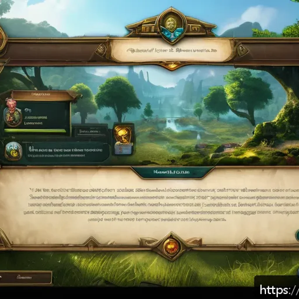 리니지 인터페이스 변경 방법 - A detailed gaming interface layout for a fantasy MMORPG inspired by Lineage, showing a well-organize...