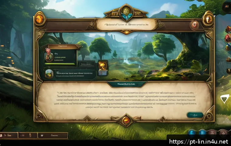 리니지 인터페이스 변경 방법 - A detailed gaming interface layout for a fantasy MMORPG inspired by Lineage, showing a well-organize...