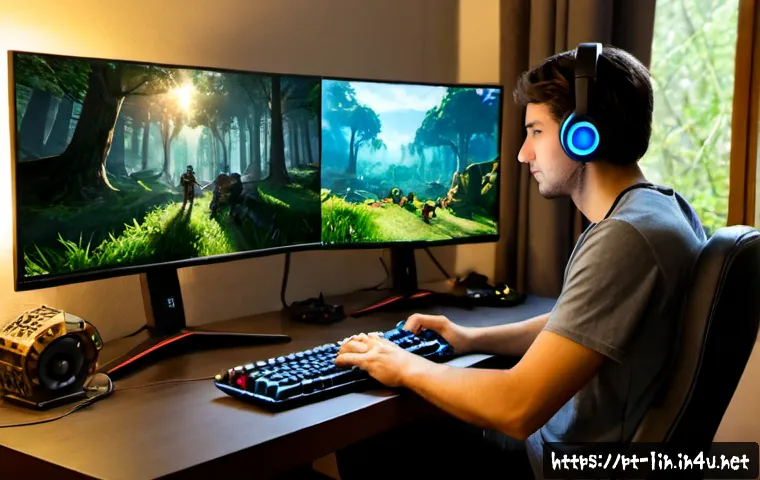 Home 17 리니지 플레이 스타일 추천 - Photorealistic Brazilian young adult gamer enjoying a solo fantasy MMORPG play style at a tidy home ...