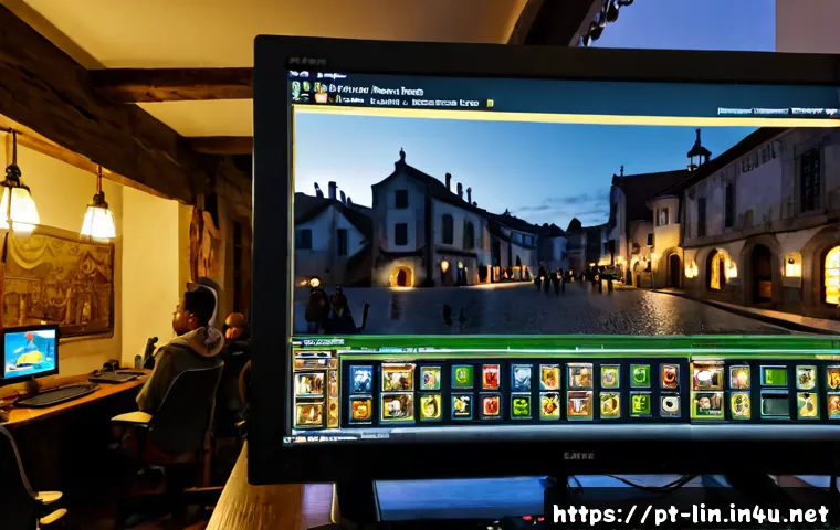 리니지 서버별 특징과 장단점 - Photorealistic Portuguese gamer comparing two fantasy MMORPG server experiences on dual widescreen m...