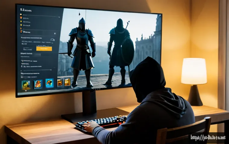 Home 17 리니지 클래스별 장점과 단점 - Photorealistic Portuguese gamer at a clean home desk comparing four fantasy character archetypes on ...